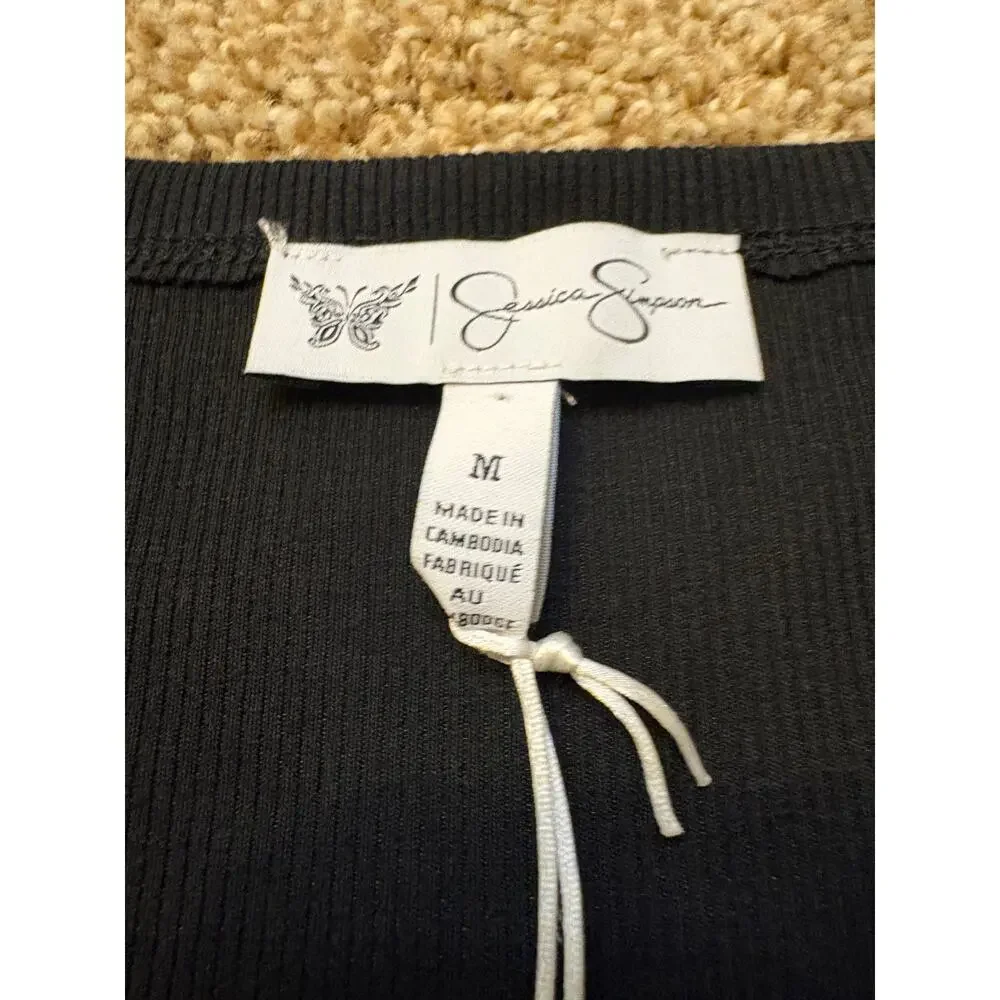 NWT Jessica Simpson Aleera Rib Knit Lace Trim Long Sleeve Top Womens Size Medium - Picture 5 of 8